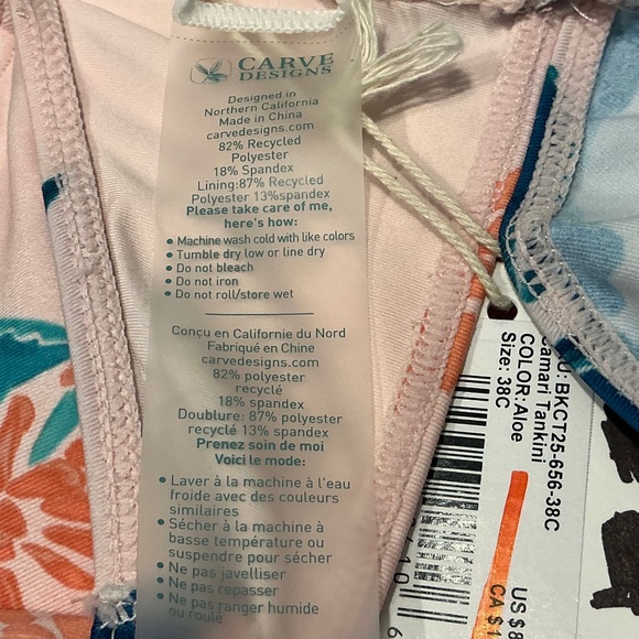 NWT Carve Designs Aloe Pacifica Print Camari Tankini 38C - Picture 7 of 7